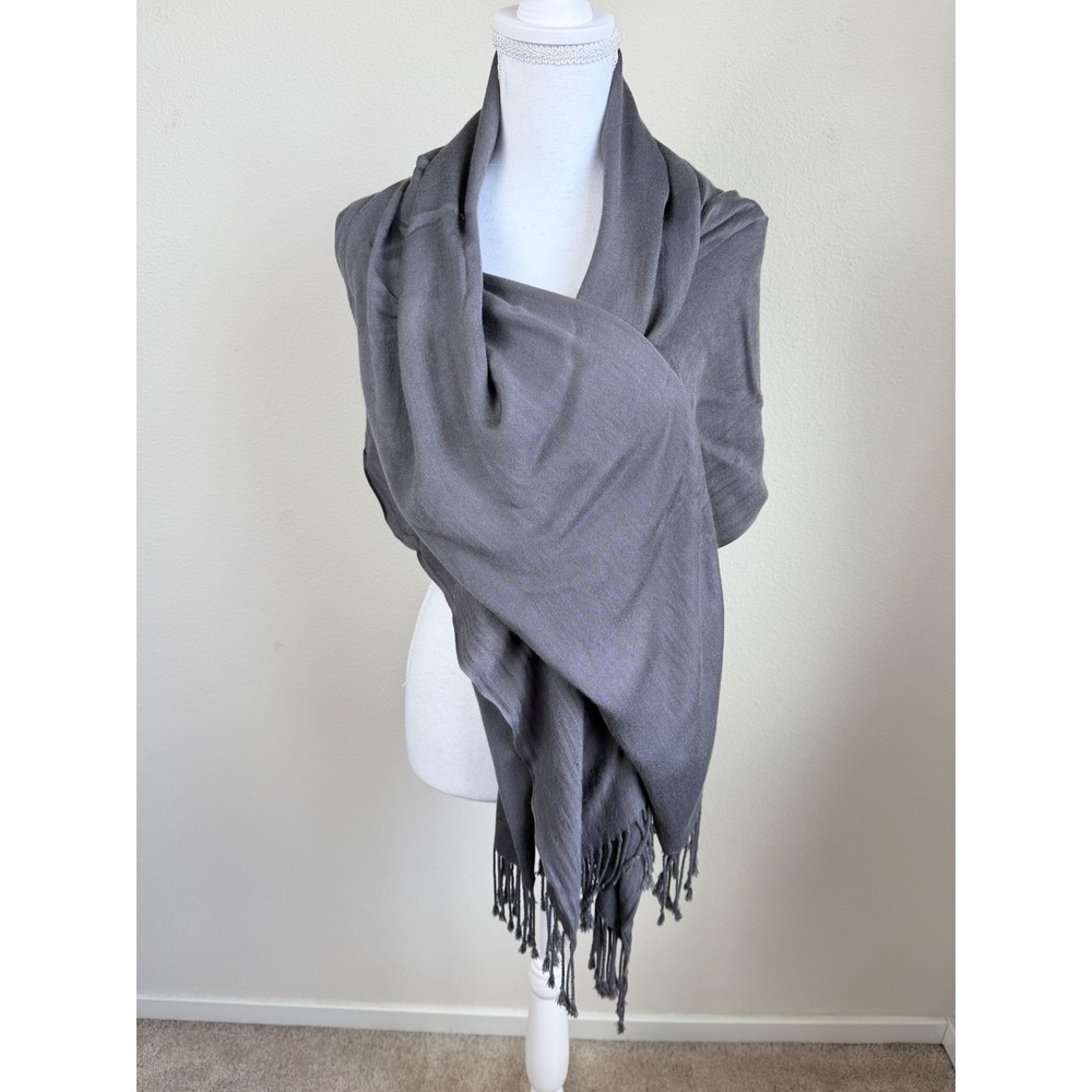 Pashmina Women 100% Cashmere Scarf OS Gray Oversized Tassel Fringe Wrap Shawl